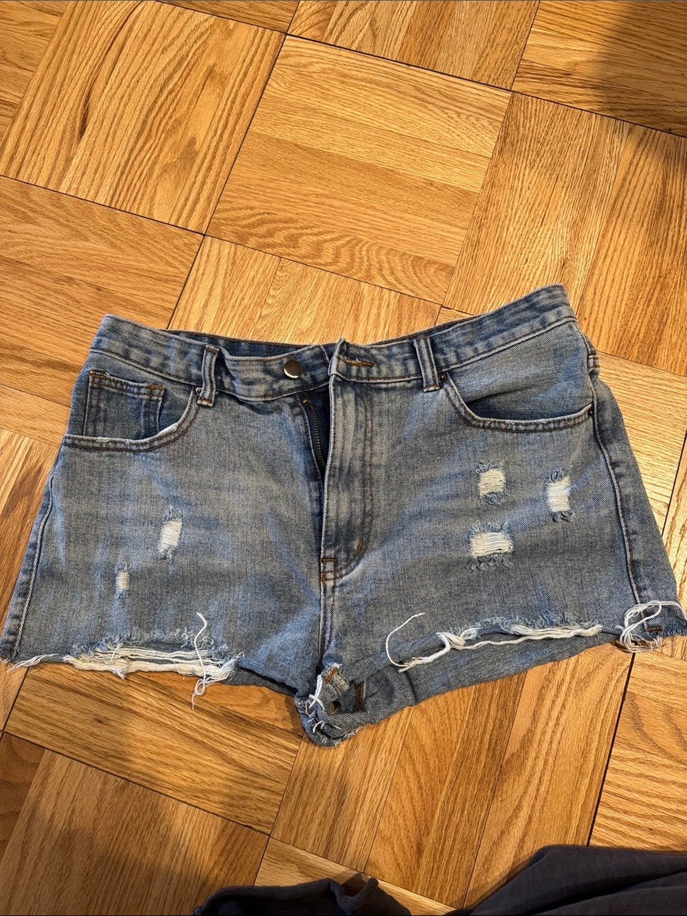 Mid-Rise Distressed Jean Shorts
